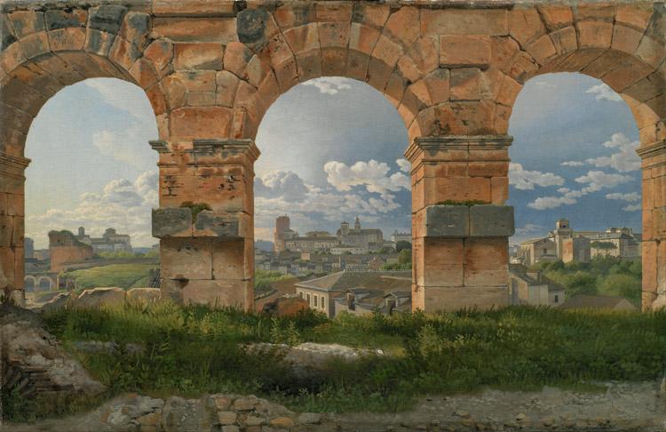 Christoffer Wilhelm Eckersberg View through three northwest arches of the Colosseum in Rome.Storm gathering over the city (mk09) Spain oil painting art